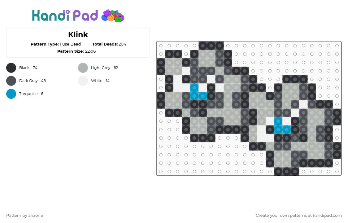 Klink - Fuse Bead Pattern by arizona on Kandi Pad - beige,gray,pokemon,gaming,video games,grey