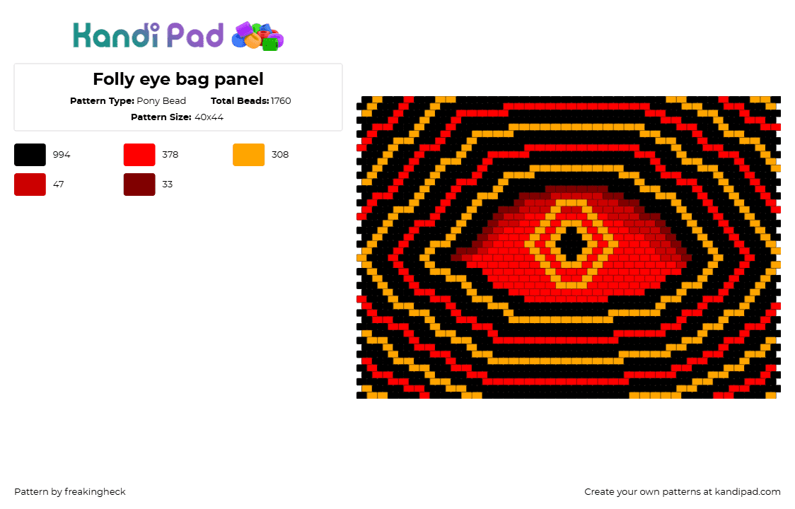 Folly eye bag panel - Pony Bead Pattern by freakingheck on Kandi Pad - black,red,orange,folly,regretevator,follyregretevator,bag,kandi bag,roblox