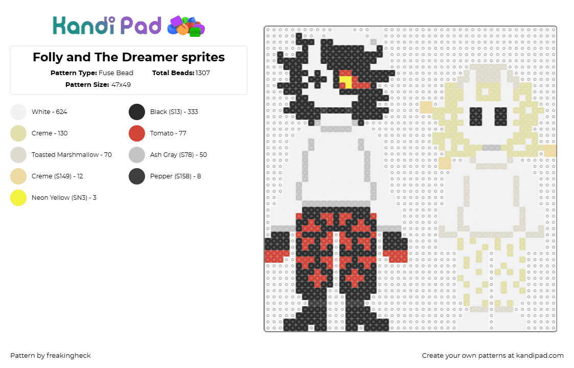 Folly and The Dreamer sprites - Fuse Bead Pattern by freakingheck on Kandi Pad - folly,dreamer,regretevator,characters,roblox,video game,white,black,red