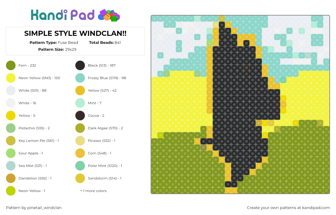 SIMPLE STYLE WINDCLAN!! - Fuse Bead Pattern by pinetail_windclan on Kandi Pad - windclan,simple,warrior cats,black,green,yellow,teal