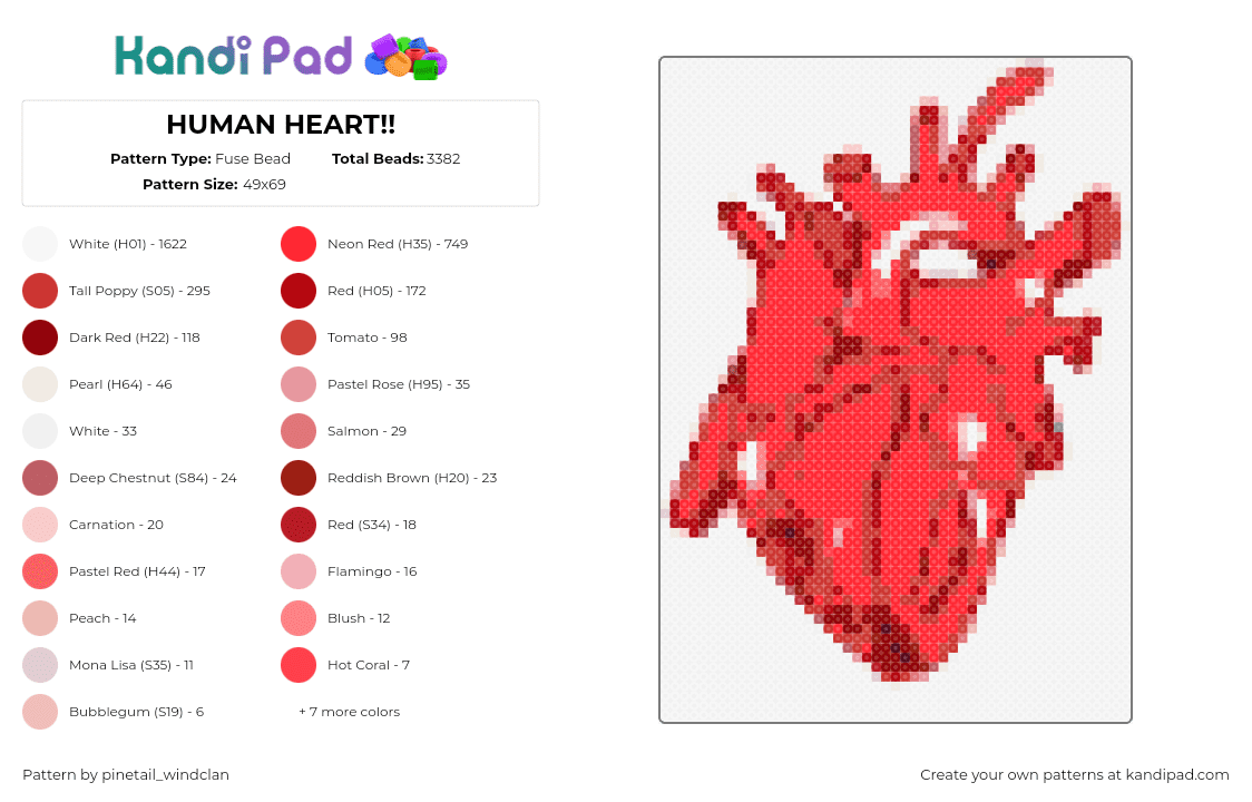 HUMAN HEART!! - Fuse Bead Pattern by pinetail_windclan on Kandi Pad - heart,anatomy,body,blood,life,red