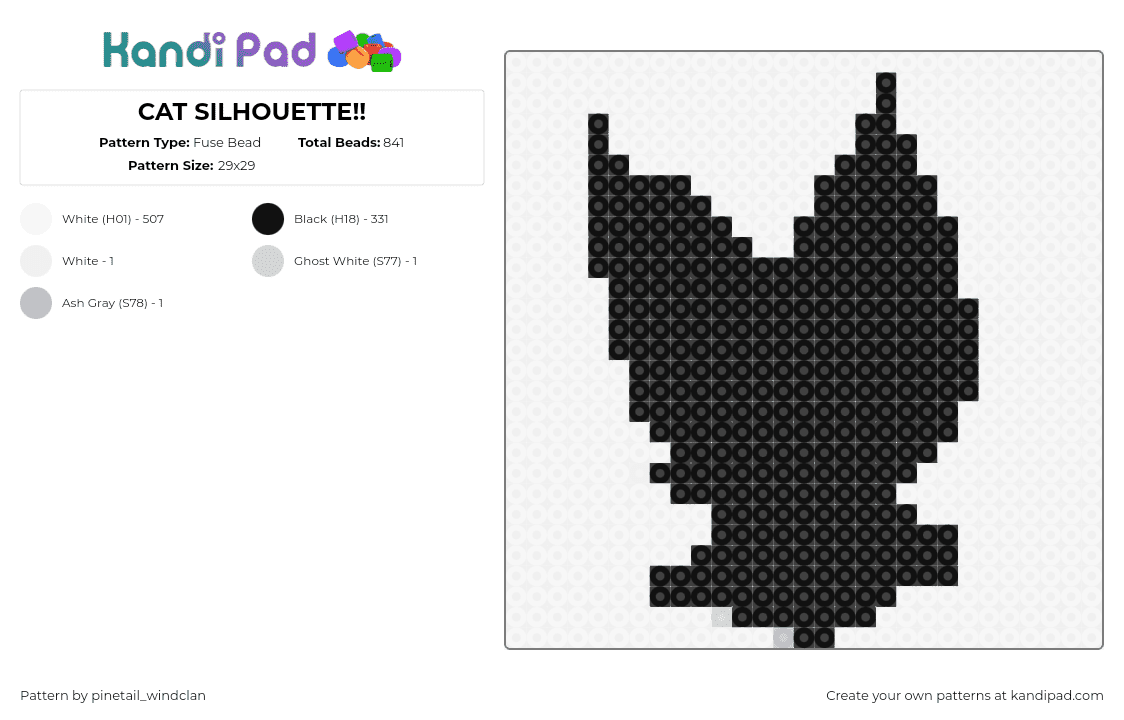 CAT SILHOUETTE!! - Fuse Bead Pattern by pinetail_windclan on Kandi Pad - cat,silhouette,animal,simple,black