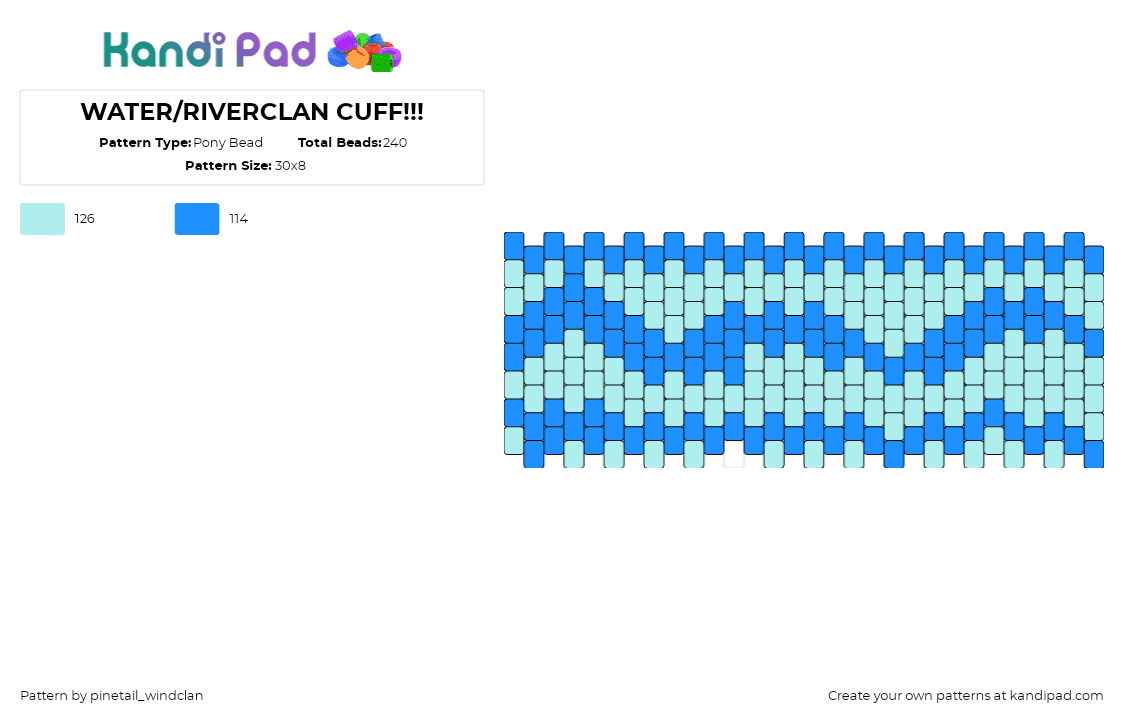 WATER/RIVERCLAN CUFF!!! - Pony Bead Pattern by pinetail_windclan on Kandi Pad - water,riverclan,warrior cats,wave,cuff,light blue