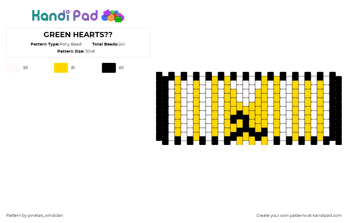 WINDCLAN AAA - Pony Bead Pattern by pinetail_windclan on Kandi Pad - windclan,warrior cats,stripes,story,cuff,yellow,white,black