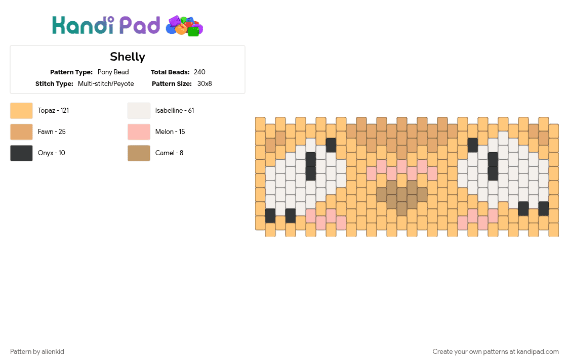 Shelly - Pony Bead Pattern by alienkid on Kandi Pad - character, cotddinosaurs, cute, dandys world, dinosaur, eyes, face, orange, silly