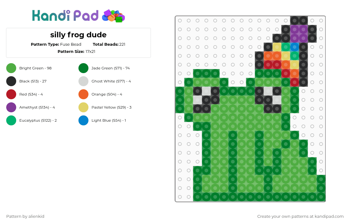 silly frog dude - Fuse Bead Pattern by alienkid on Kandi Pad - green