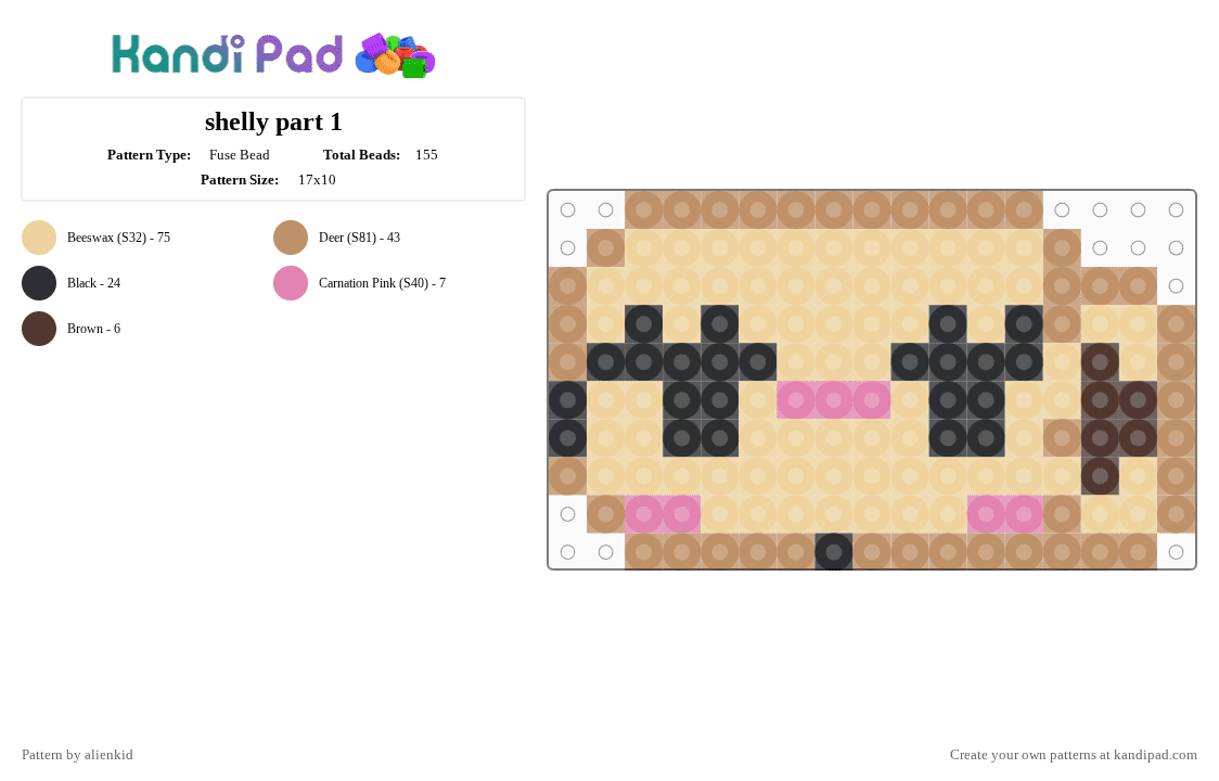 shelly part 1 - Fuse Bead Pattern by alienkid on Kandi Pad - beige, dandys world, shelly, silly, tan