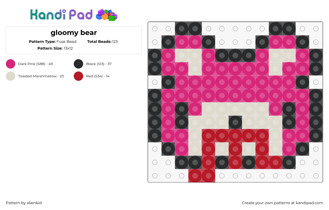 gloomy bear - Fuse Bead Pattern by alienkid on Kandi Pad - gloomy bear,teddy,blood,head,charm,character,pink