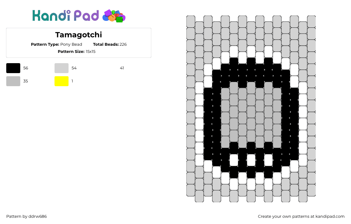 Tamagotchi - Pony Bead Pattern by ddrw686 on Kandi Pad - tamagotchi,toy,nostalgia,children,gaming,bag,panel,gray,black