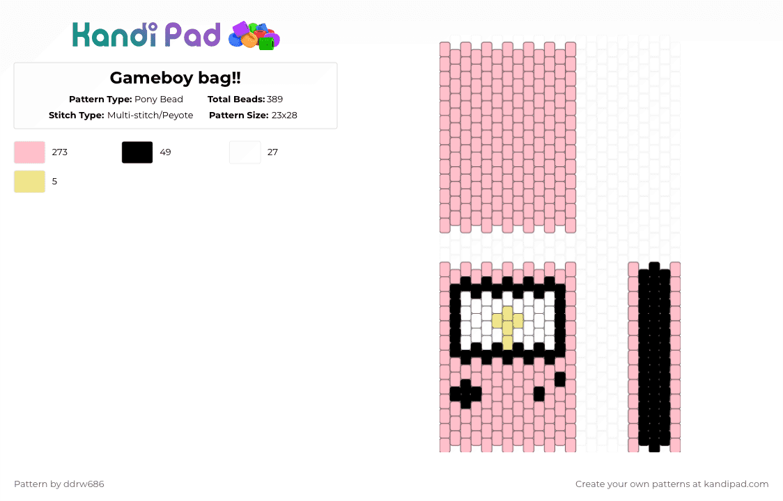 Gameboy bag!! - Pony Bead Pattern by ddrw686 on Kandi Pad - gameboy,nintendo,pink