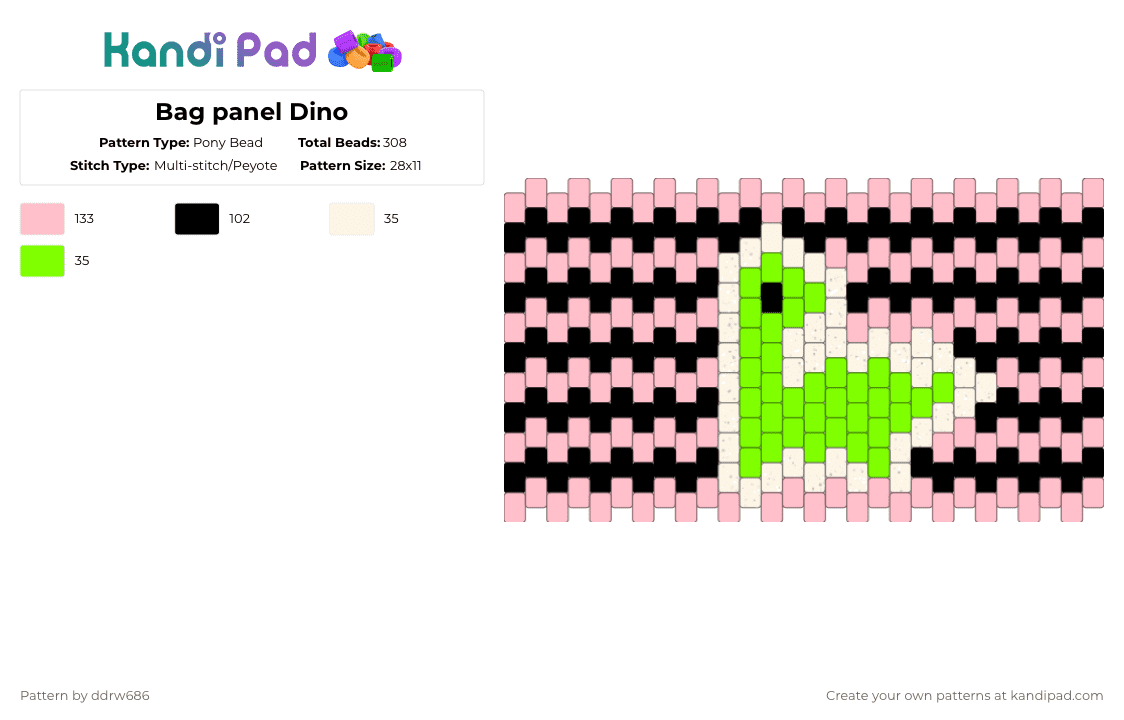 Bag panel Dino - Pony Bead Pattern by ddrw686 on Kandi Pad - pink