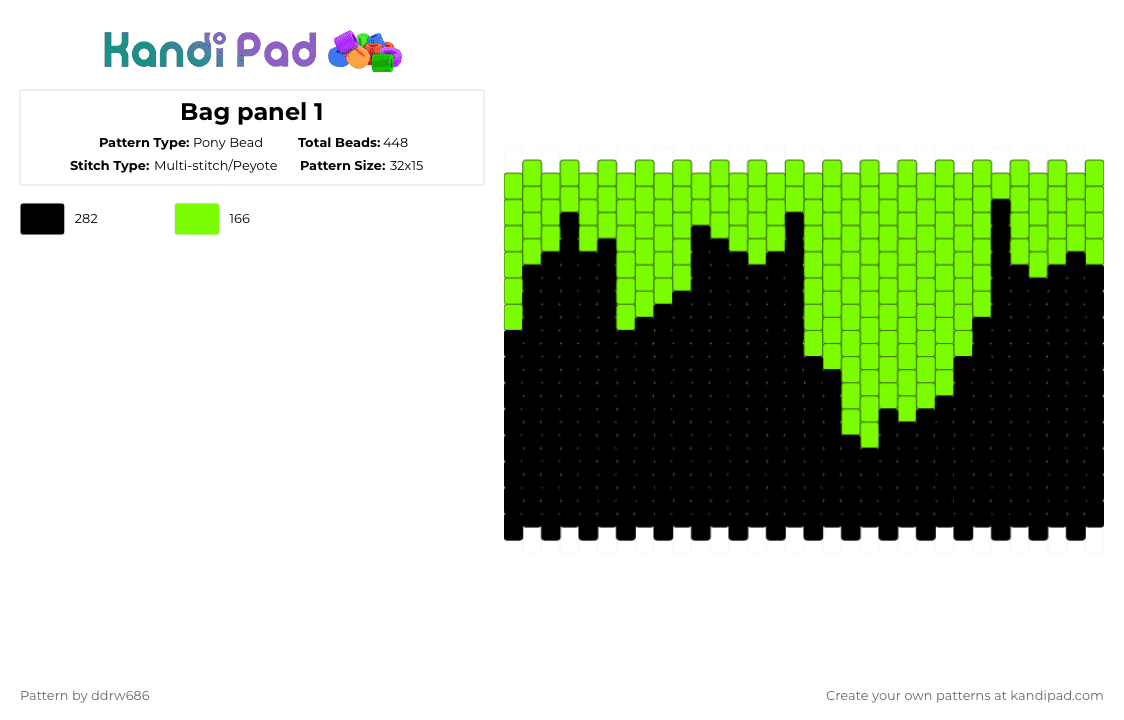Bag panel 1 - Pony Bead Pattern by ddrw686 on Kandi Pad - green,black