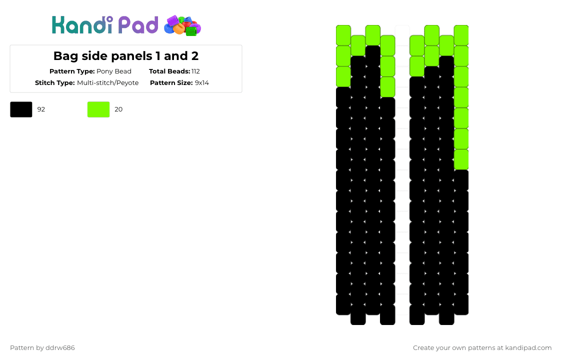 Bag side panels 1 and 2 - Pony Bead Pattern by ddrw686 on Kandi Pad - black