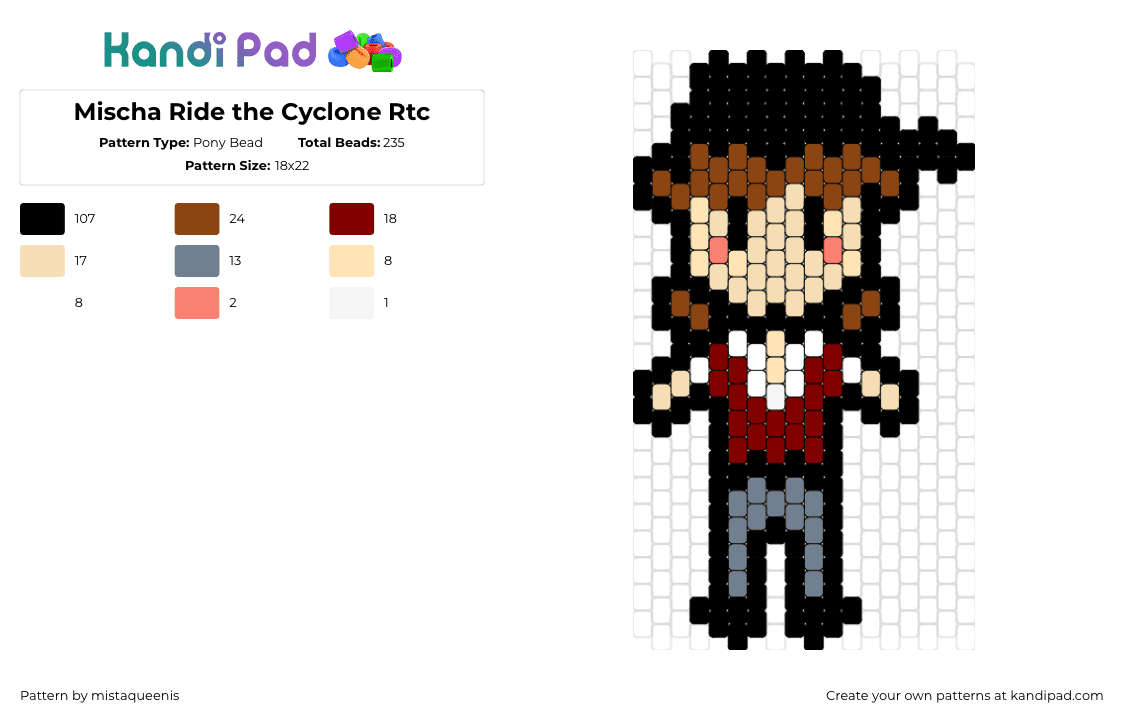 Mischa Ride the Cyclone Rtc - Pony Bead Pattern by mistaqueenis on Kandi Pad - mischa bachinski,ride the cyclone,musical,character,chibi,red,tan