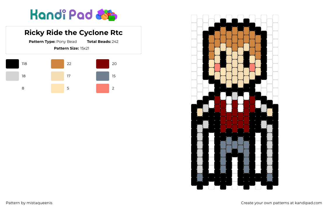 Ricky Ride the Cyclone Rtc - Pony Bead Pattern by mistaqueenis on Kandi Pad - ricky potts,ride the cyclone,musical,character,chibi,red,tan,gray