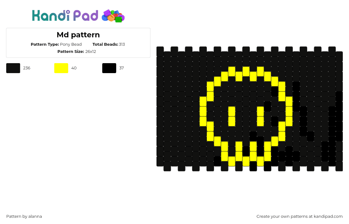 Md pattern - Pony Bead Pattern by alanna on Kandi Pad - murder drones,skull,animation,tv show,dark,black,yellow