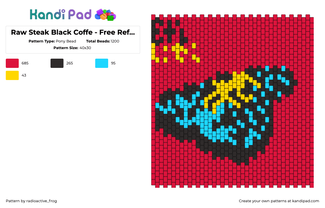 Raw Steak Black Coffe - Free Refils album cover banner - Pony Bead Pattern by radioactive_frog on Kandi Pad - raw steak black coffee,free refills,album,punk,band,music,panel,tapestry,red,light blue,yellow