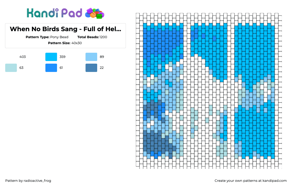 When No Birds Sang - Full of Hell & Nothing Tapestry - Pony Bead Pattern by radioactive_frog on Kandi Pad - when non birds sang,full of hell and nothing,album,music,tapestry,panel,band,sky,light blue,white