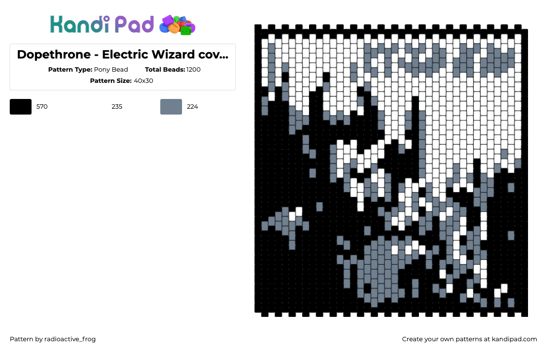 Dopethrone - Electric Wizard cover tapestry/ pannel - Pony Bead Pattern by radioactive_frog on Kandi Pad - dopethrone,electric wizrd,album,band,music,metal,panel,tapestry,white,black,gray