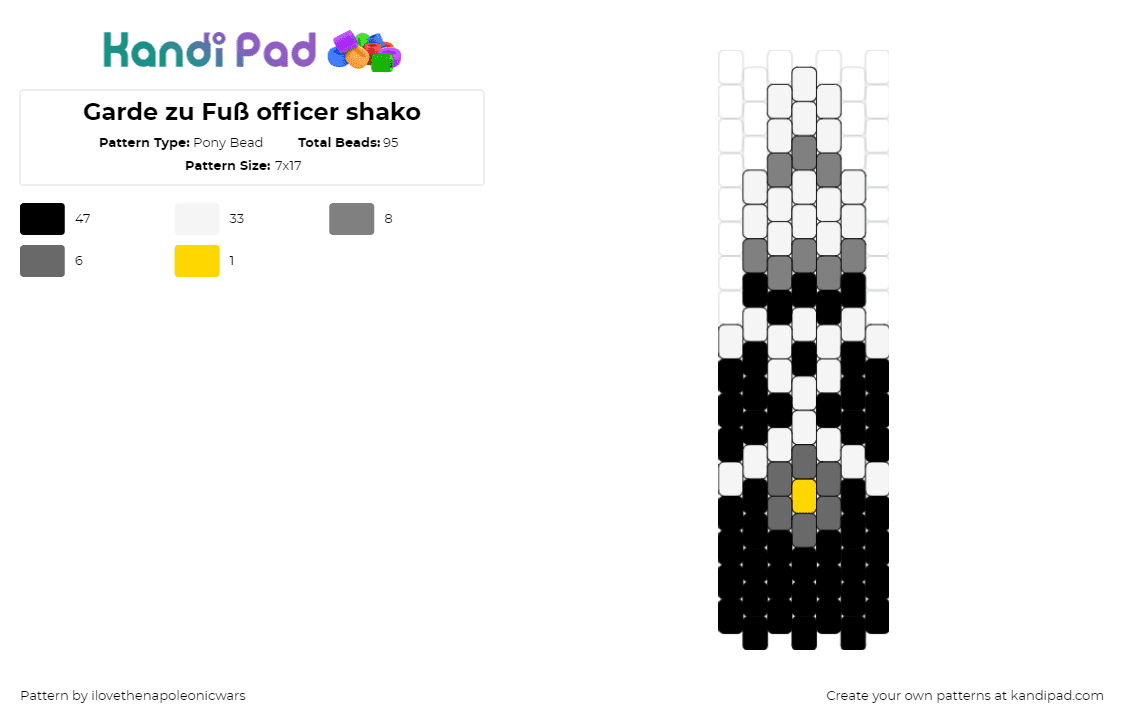 Garde zu Fuß officer shako - Pony Bead Pattern by ilovethenapoleonicwars on Kandi Pad - black, gray, guts and black powder, hat, prussia, roblox
