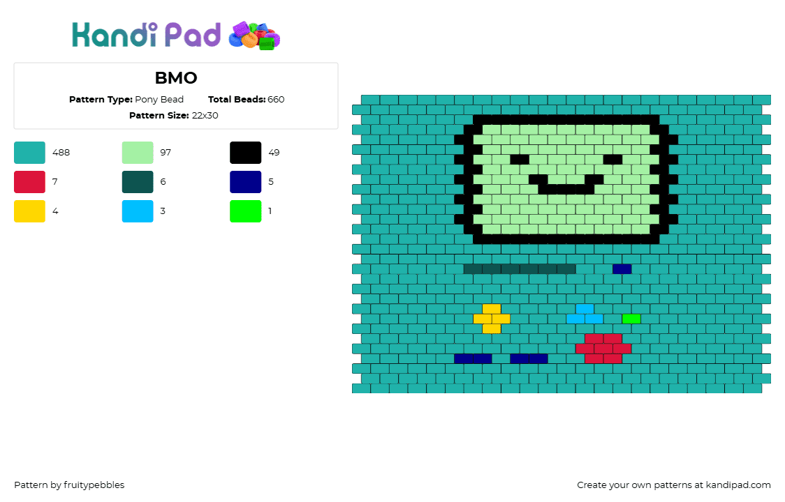 BMO - Pony Bead Pattern by fruitypebbles on Kandi Pad - bmo,adventure time,character,cartoon,tv show,panel,face,console,teal,green