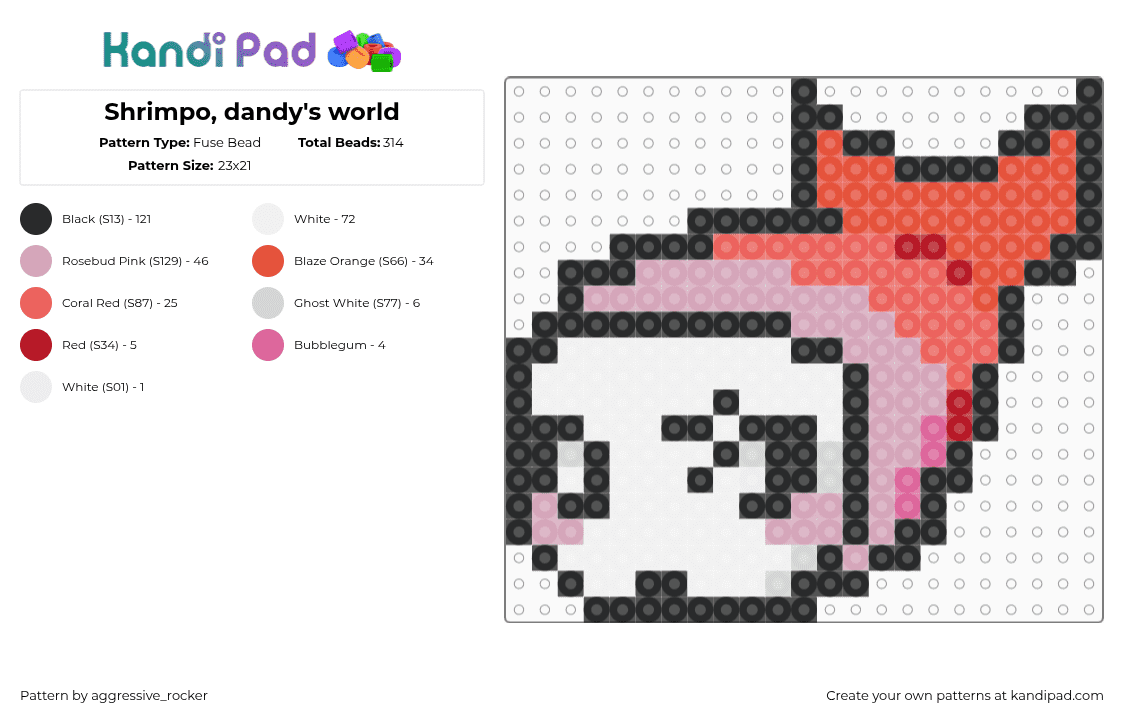 Shrimpo, dandy\'s world - Fuse Bead Pattern by aggressive_rocker on Kandi Pad - red,pink