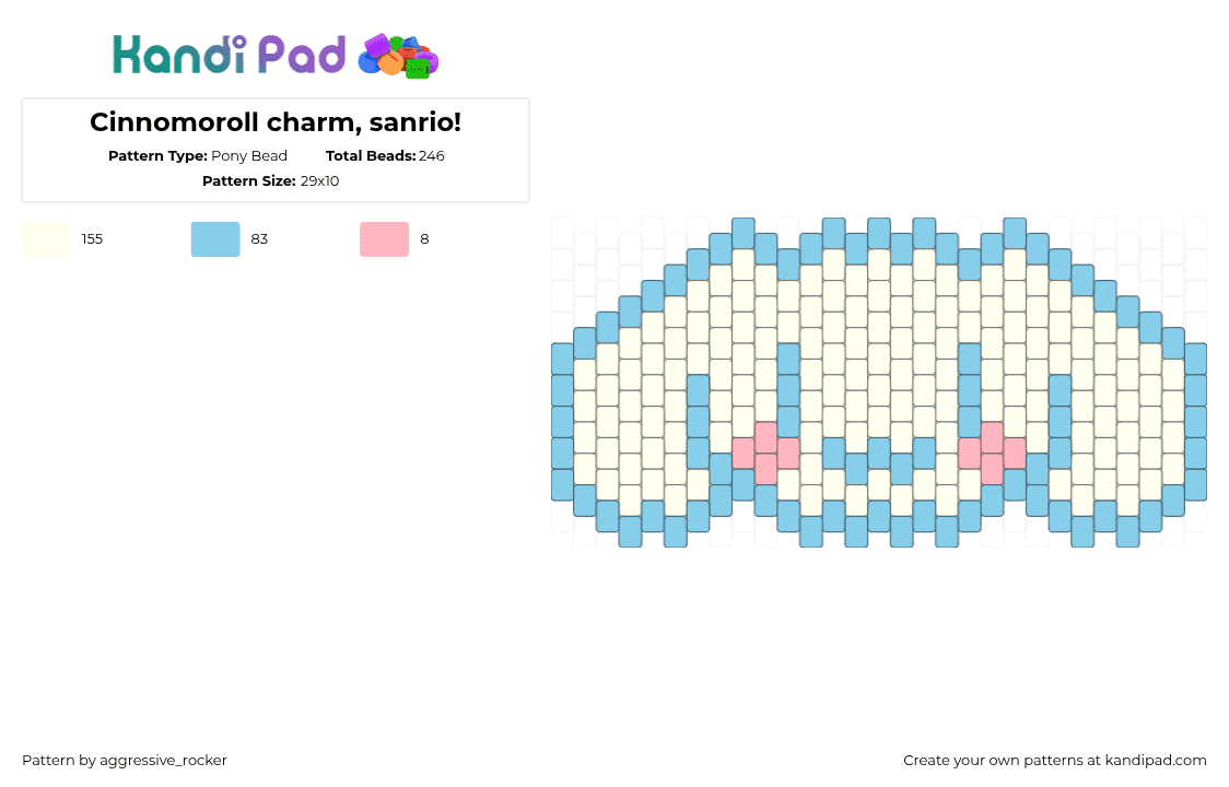 Cinnamoroll charm, sanrio! - Pony Bead Pattern by aggressive_rocker on Kandi Pad - cinnamoroll,sanrio,kawaii,head,charm,white,light blue