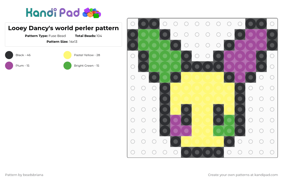 Looey Dancy\'s world perler pattern - Fuse Bead Pattern by beadsbriana on Kandi Pad - yellow