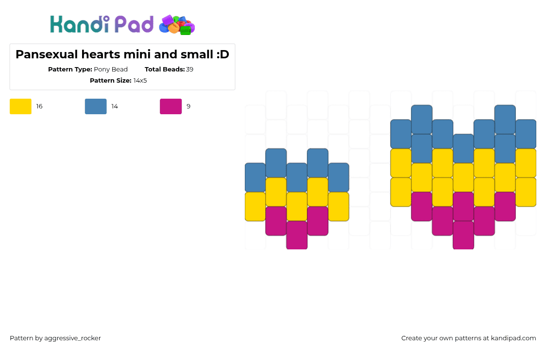 Pansexual hearts mini and small :D - Pony Bead Pattern by beadsbriana on Kandi Pad - yellow,blue