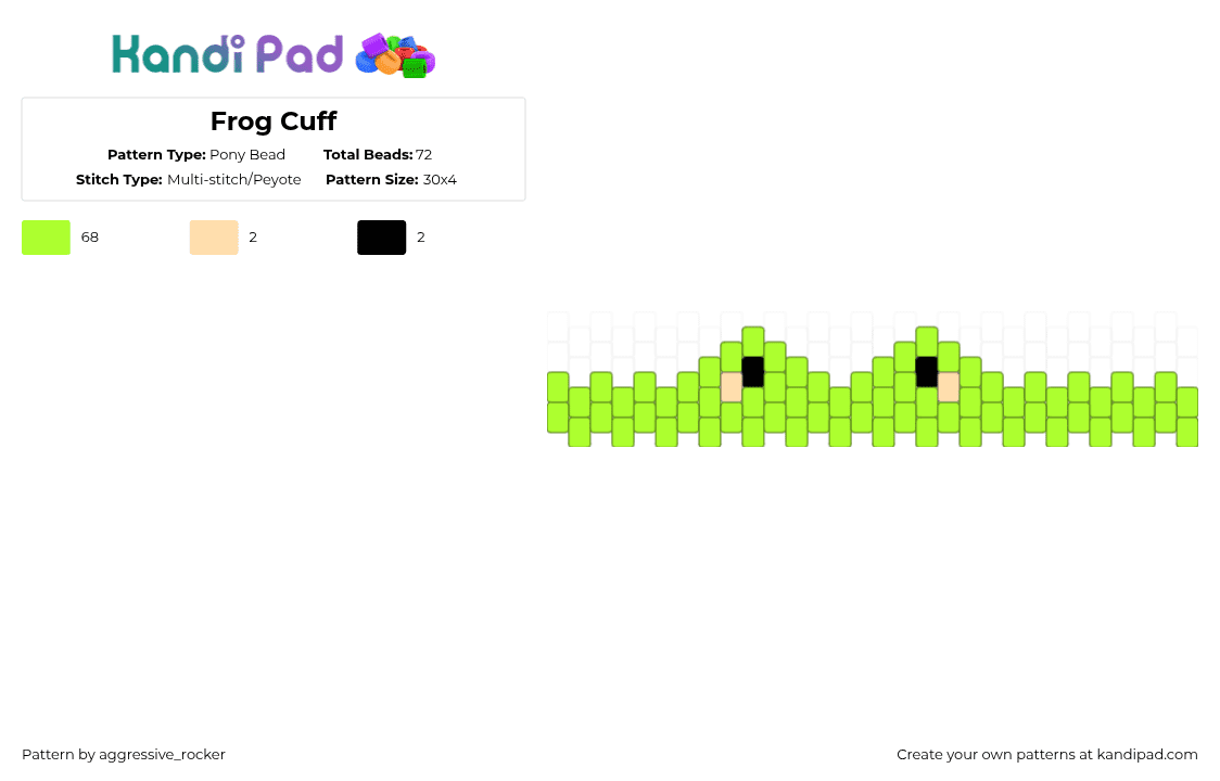 Frog Cuff - Pony Bead Pattern by beadsbriana on Kandi Pad - frog,cuff,simple,animal,green