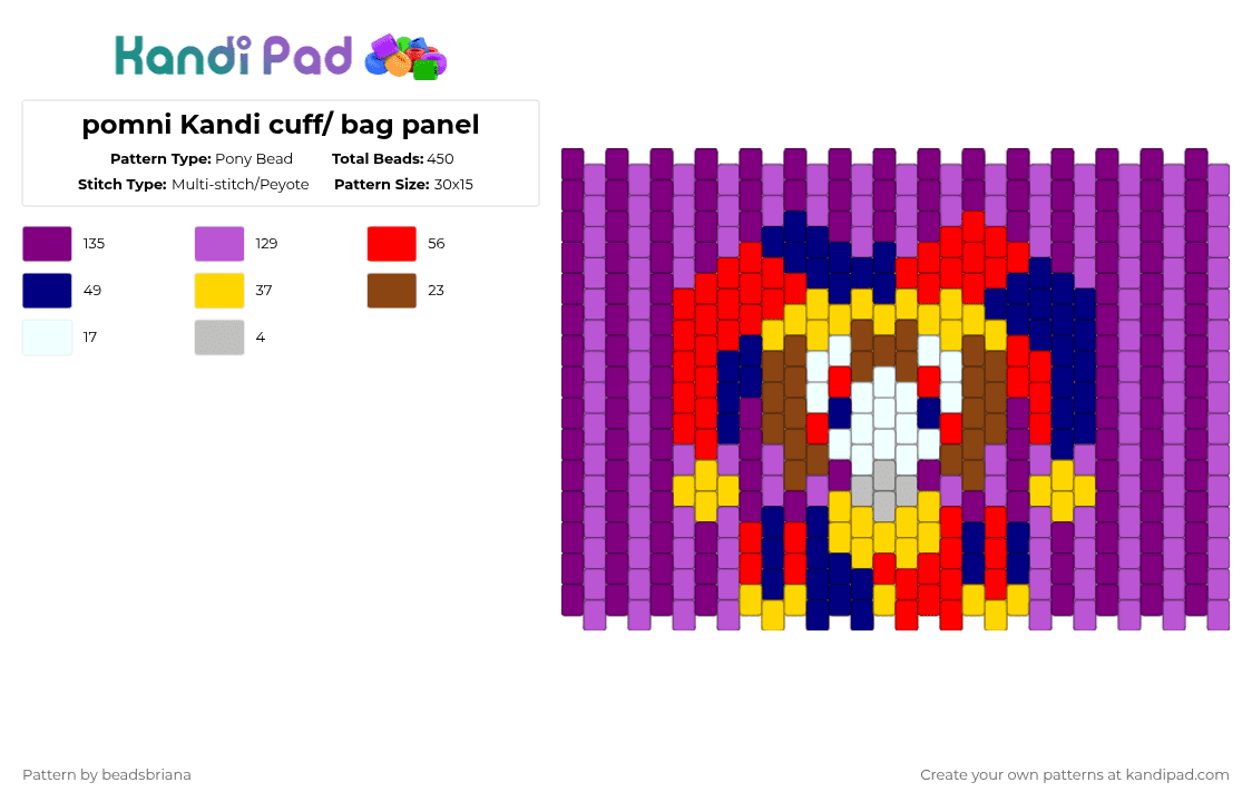 pomni Kandi cuff/ bag panel - Pony Bead Pattern by beadsbriana on Kandi Pad - pink,pomni,tadc,circus