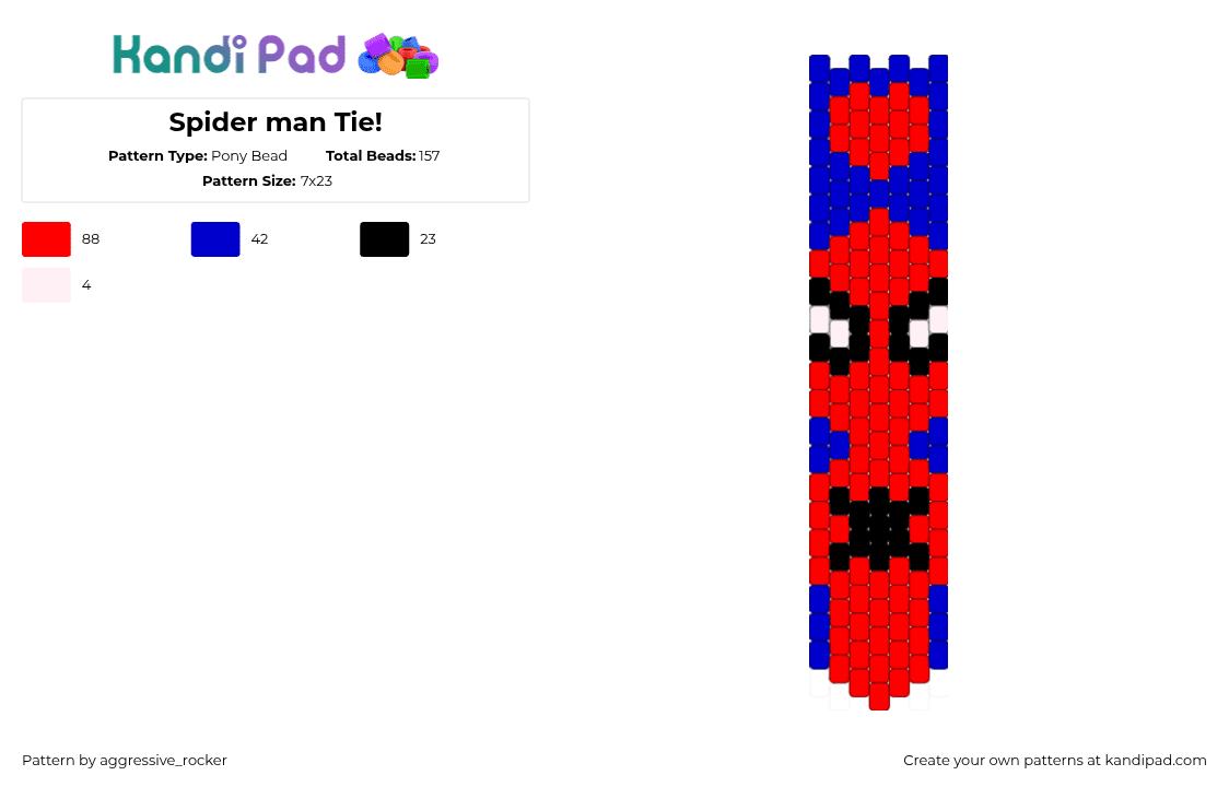 Spider man Tie! - Pony Bead Pattern by aggressive_rocker on Kandi Pad - spiderman,marvel,superhero,necktie,tie,clothing,red,blue