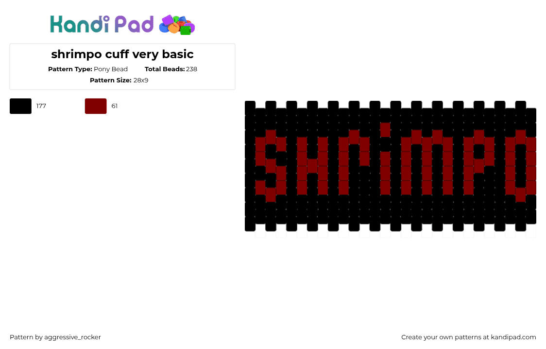 shrimpo cuff very basic - Pony Bead Pattern by aggressive_rocker on Kandi Pad - black