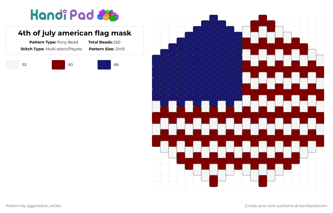 4th of july american flag mask - Pony Bead Pattern by beadsbriana on Kandi Pad - purple,brown