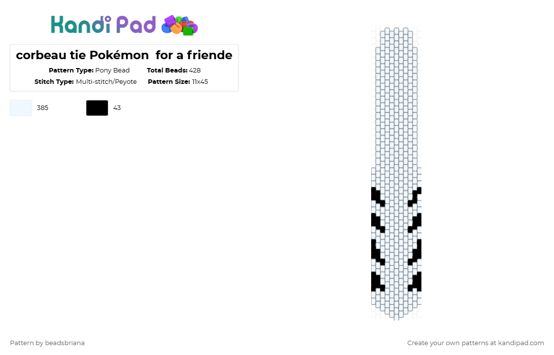 corbeau tie Pokémon  for a friende - Pony Bead Pattern by beadsbriana on Kandi Pad - white