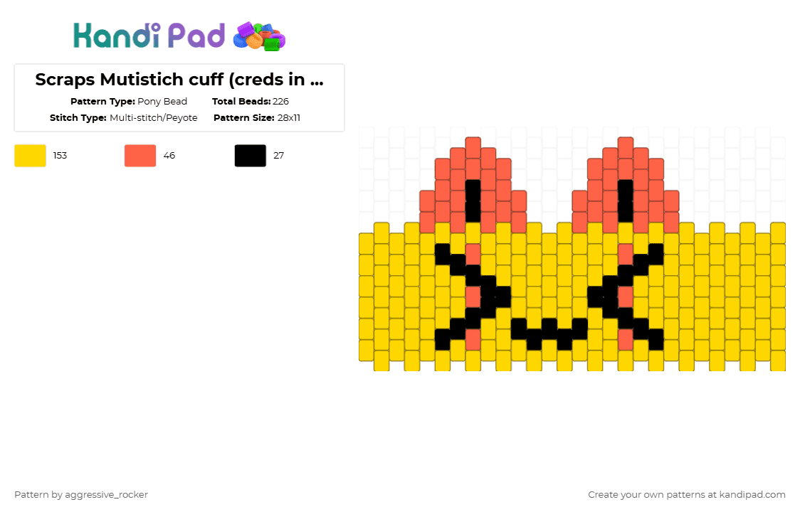 Scraps Mutistich cuff (creds in desc) - Pony Bead Pattern by beadsbriana on Kandi Pad - yellow,dandysworld,scraps