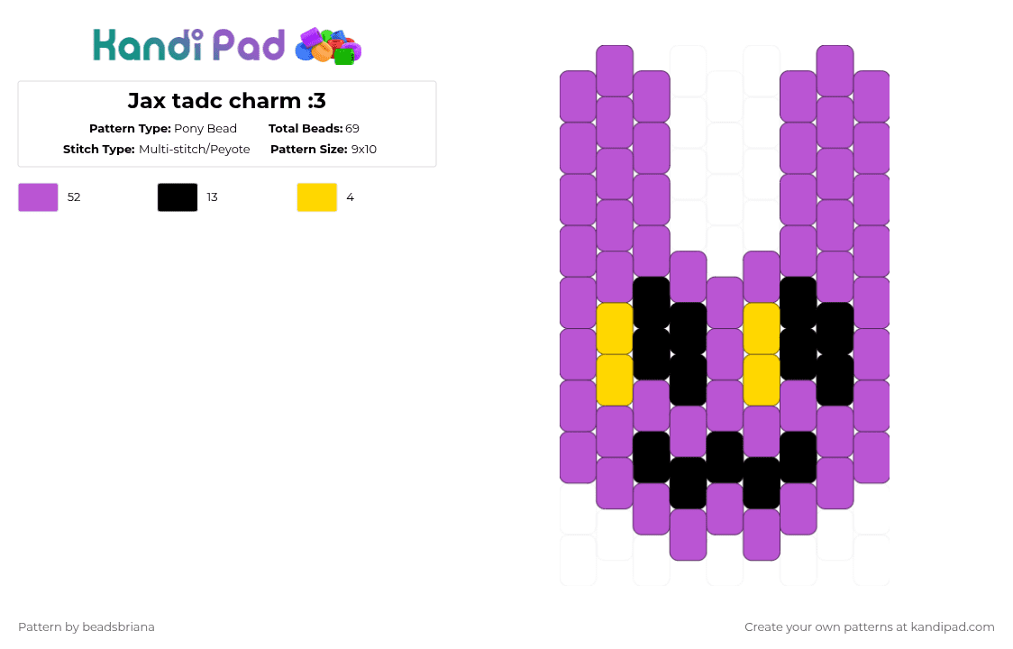 Jax tadc charm :3 - Pony Bead Pattern by beadsbriana on Kandi Pad - pink,jax,tadc