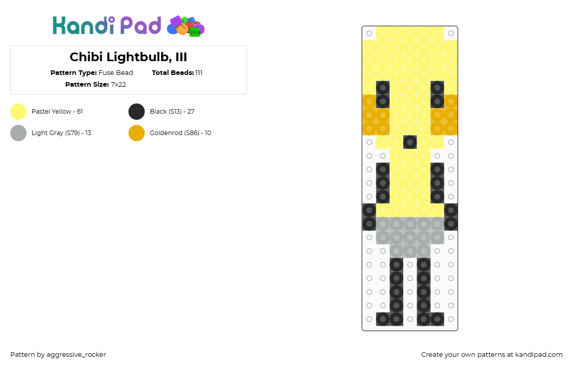 Chibi Lightbulb, III - Fuse Bead Pattern by beadsbriana on Kandi Pad - yellow