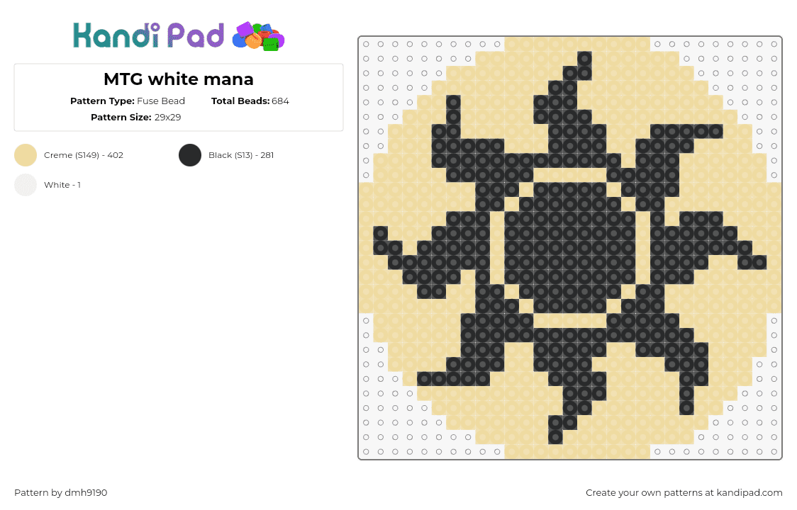 MTG white mana - Fuse Bead Pattern by dmh9190 on Kandi Pad - sun,magic the gathering,mtg,mana,gaming,beige,yellow,black