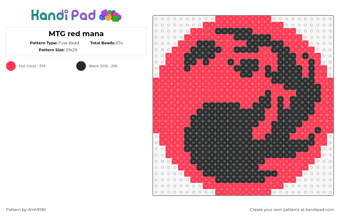 MTG red mana - Fuse Bead Pattern by dmh9190 on Kandi Pad - fire ball,magic the gathering,mtg,mana,gaming,red,black