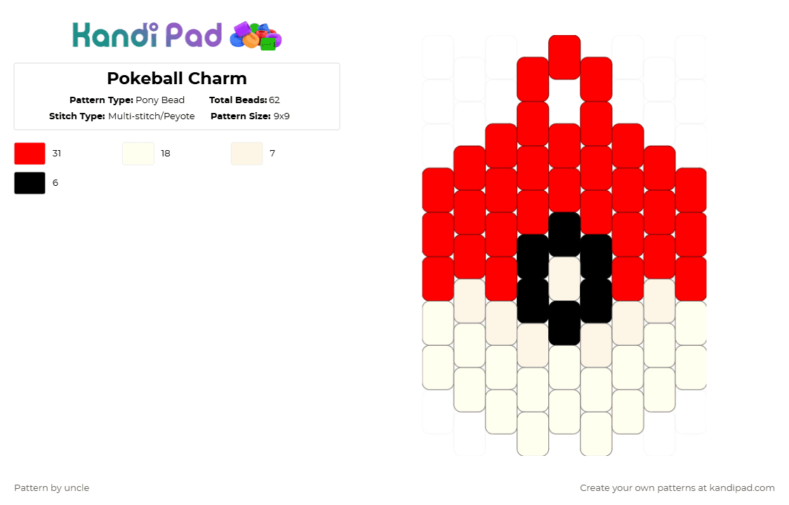 Pokeball Charm - Pony Bead Pattern by unclemakes on Kandi Pad - red,white,pokemon,ball,charm,keyring