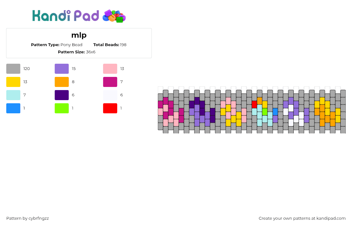 mlp - Pony Bead Pattern by cybrfngzz on Kandi Pad - mlp,my little pony,colorful,cuff,gray,yellow,purple,pink