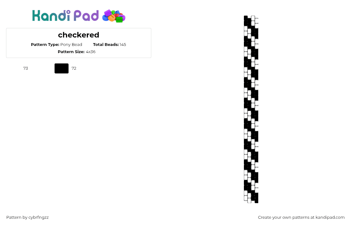 checkered - Pony Bead Pattern by cybrfngzz on Kandi Pad - checkered,stripes,bracelet,cuff,black,white