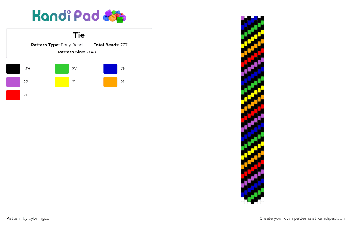 Tie - Pony Bead Pattern by cybrfngzz on Kandi Pad - rainbow,necktie,tie,clothing,diagonal,stripes,dark,black