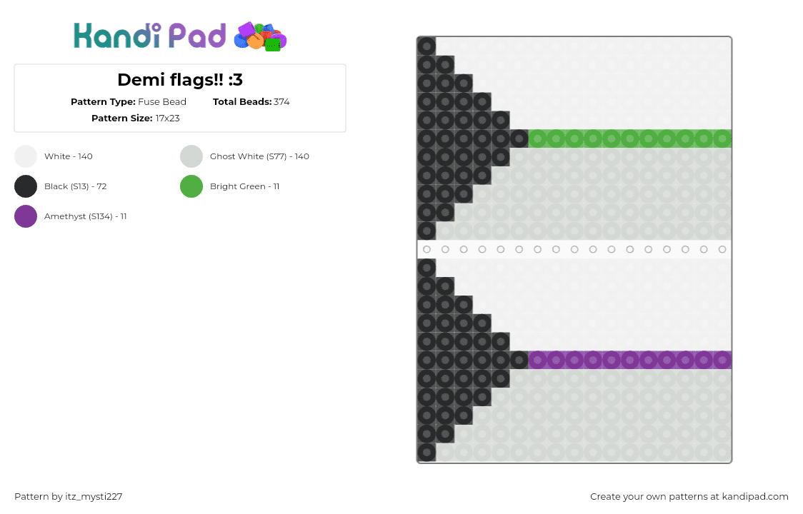 Demi flags!! :3 - Fuse Bead Pattern by itz_mysti227 on Kandi Pad - white,green,pink,pride,flag,demi,demiromantic,demisexual