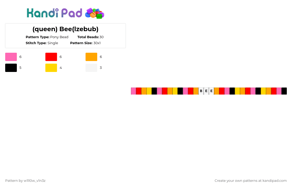 (queen) Bee(lzebub) - Pony Bead Pattern by w1ll0w_v1n3z on Kandi Pad - pink,red,orange