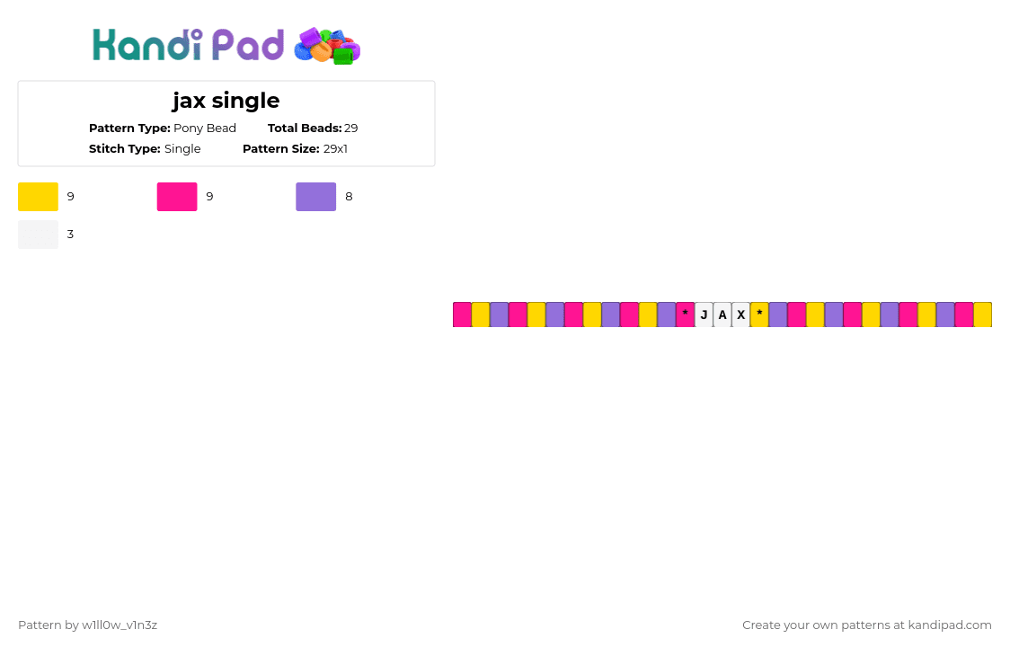 jax single - Pony Bead Pattern by w1ll0w_v1n3z on Kandi Pad - yellow,pink,jax,pnk,purplw,tadc,pomni