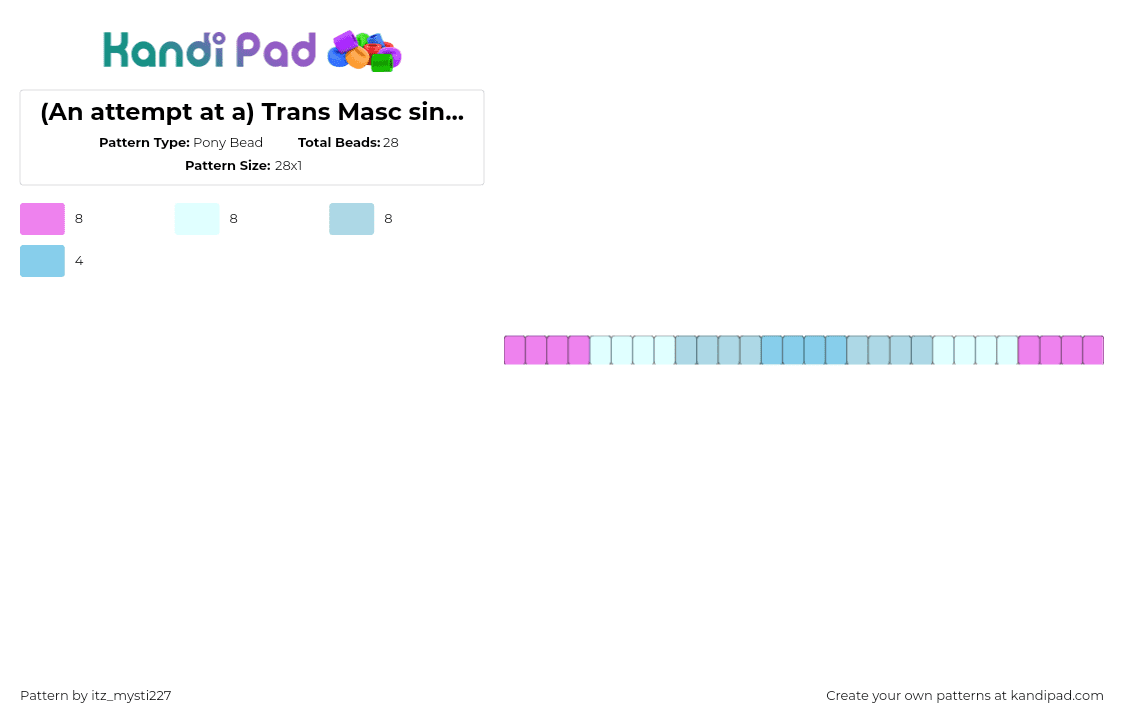 Trans Masc single! - Pony Bead Pattern by w1ll0w_v1n3z on Kandi Pad - pink,light blue,pride,trans,trans masc,man,single