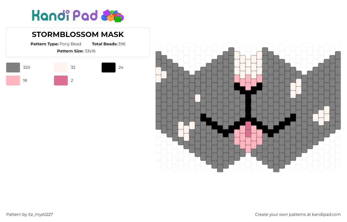 STORMBLOSSOM MASK - Pony Bead Pattern by w1ll0w_v1n3z on Kandi Pad - gray,warrior cats,grey,cat,mask,cute,silly,white