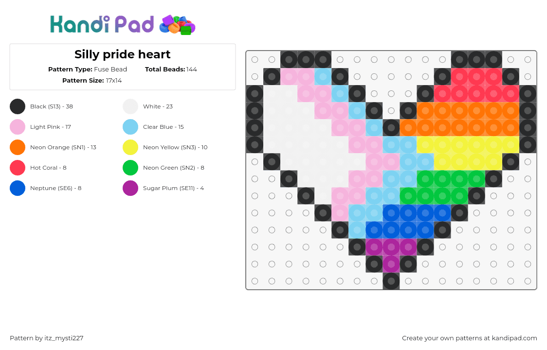 Silly pride heart - Fuse Bead Pattern by itz_mysti227 on Kandi Pad - progress,pride,heart,love,colorful